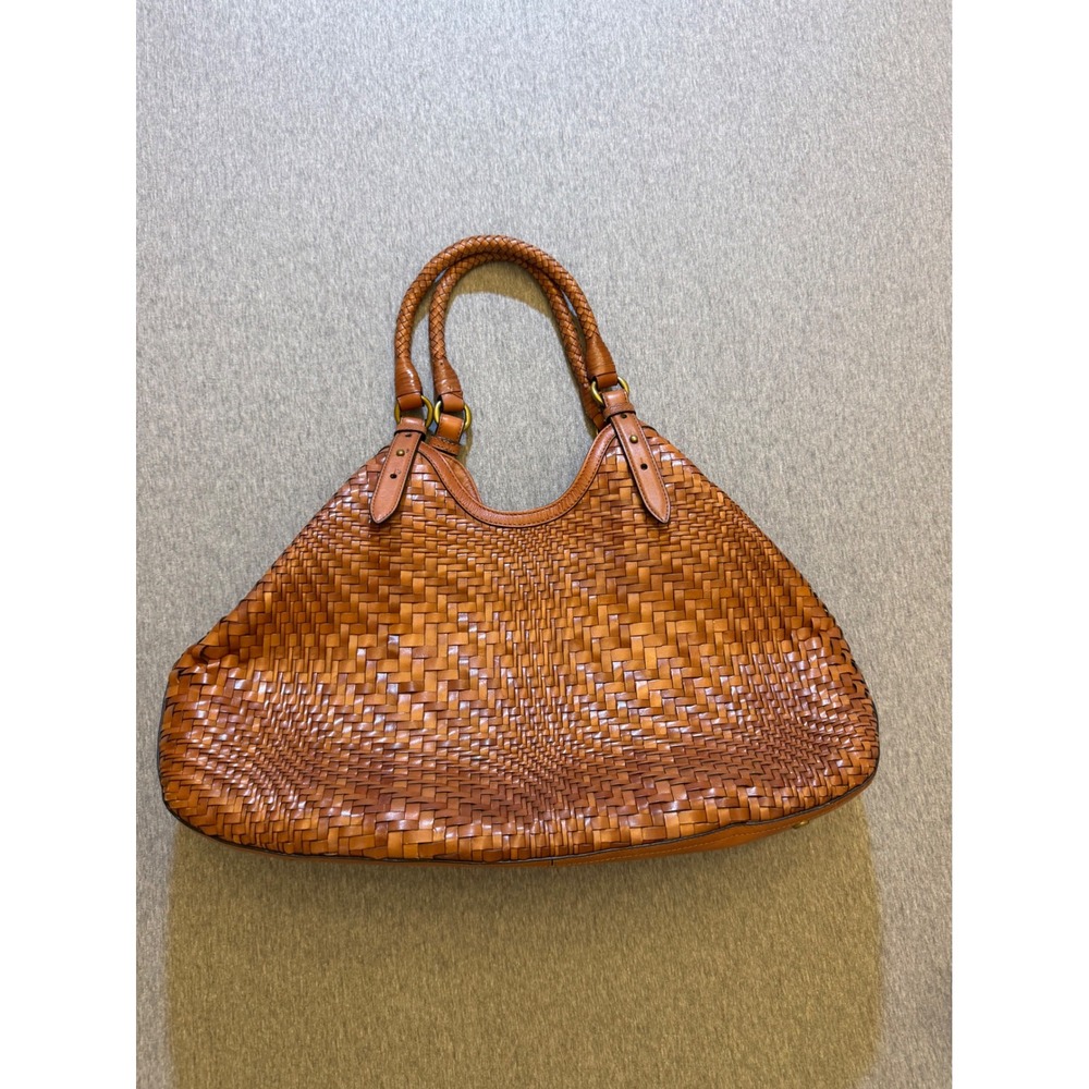 Cole Haan Genevieve Woven Leather Triangle Tote Bag British Tan B20556